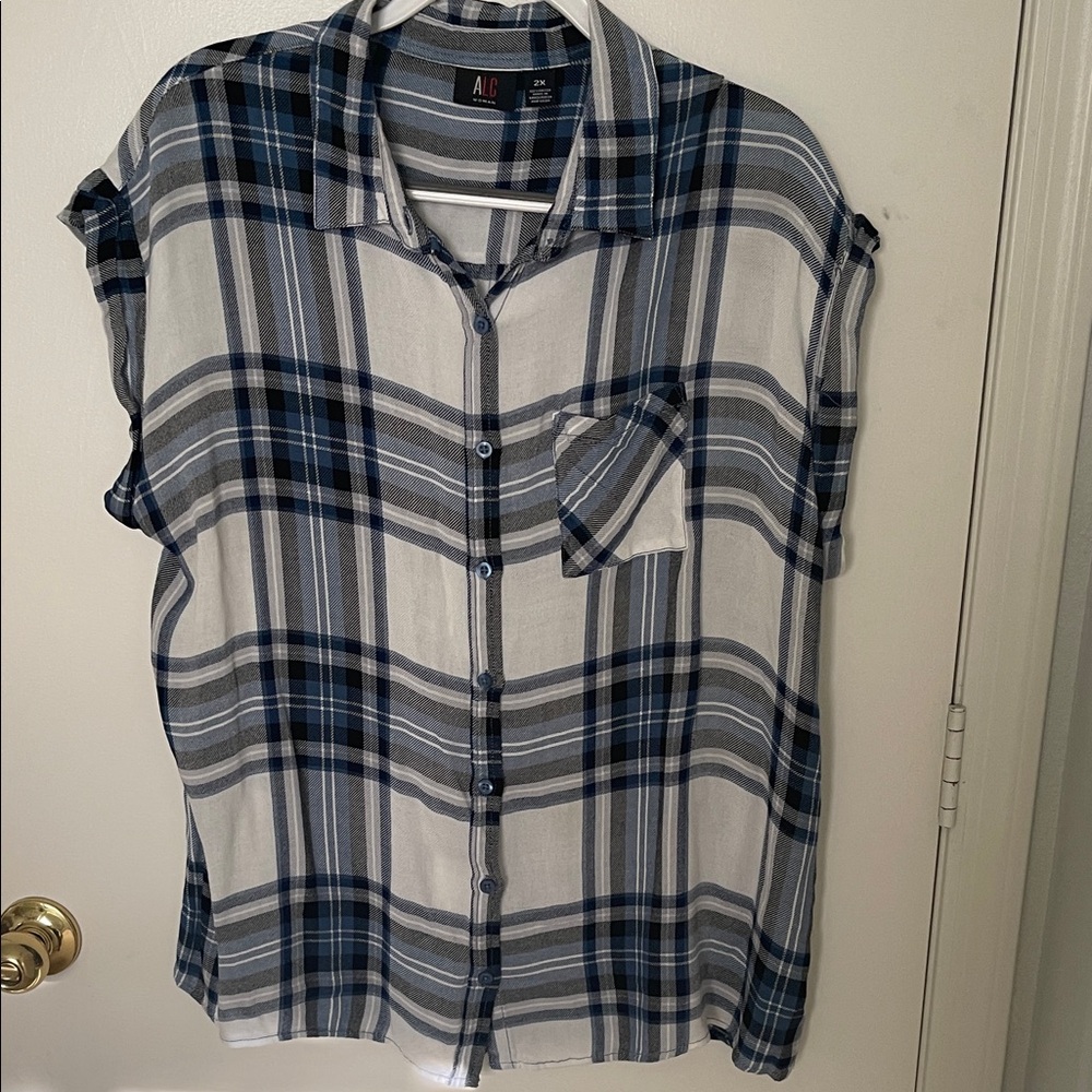 A.L.C. Women's Navy and White Checkered Blouse
